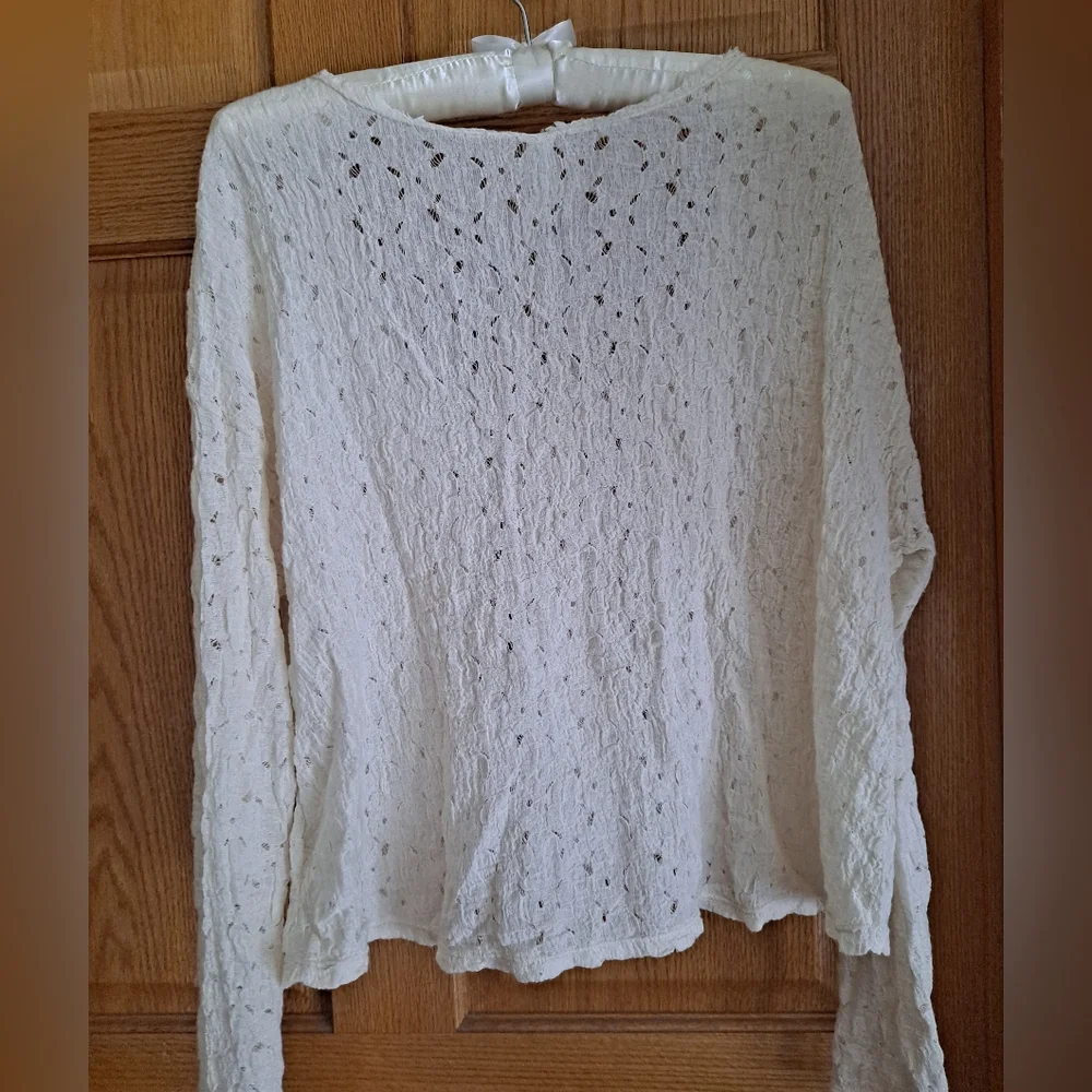 Free People Cream and Tan Top with Lace Detail